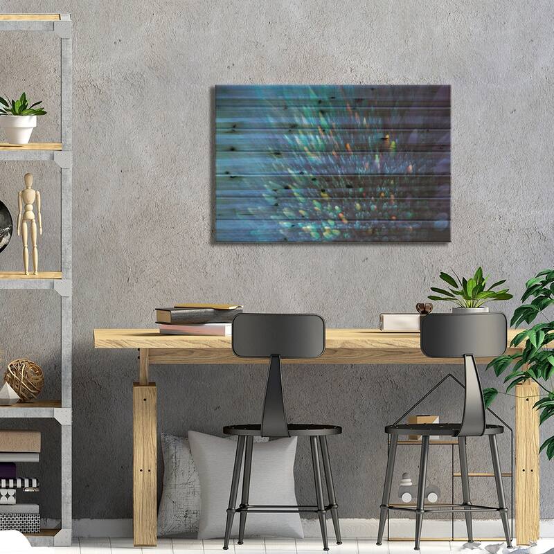 Blue Stardust Print On Wood by Elena Kulikova - Multi-Color