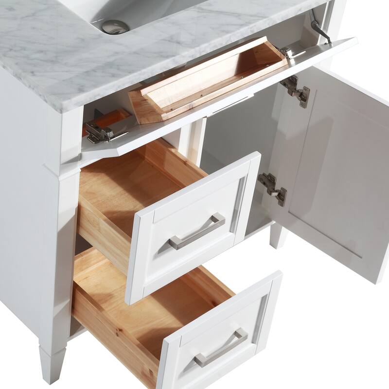 Vanity Art 36-Inch Single Sink Bathroom Vanity Set Carrara Marble Stone Top 3 Drawers 1 Shelf Undermount Sink with Free Mirror