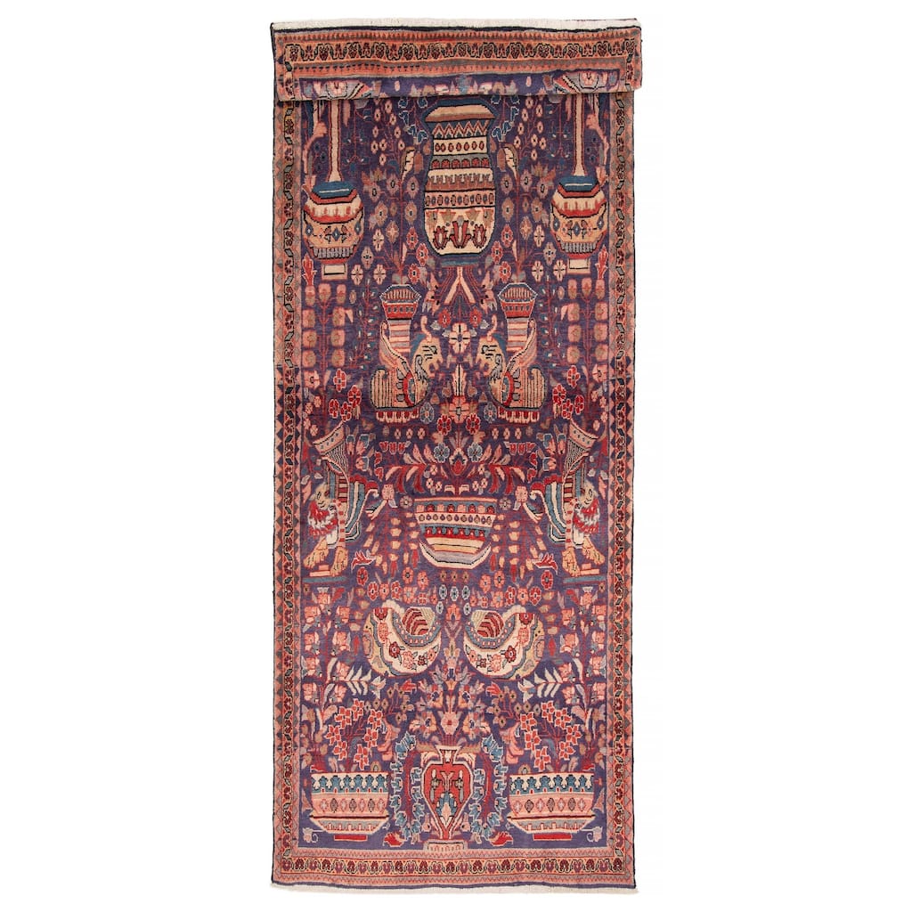 ECARPETGALLERY Hand-knotted Melis Vintage Navy Wool Rug - 3'7 x 9'10