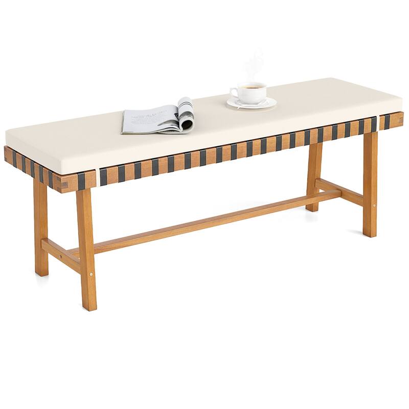 Gymax 2PCS 48'' Long Acacia Wood Outdoor Bench w/Thick Padded Seat