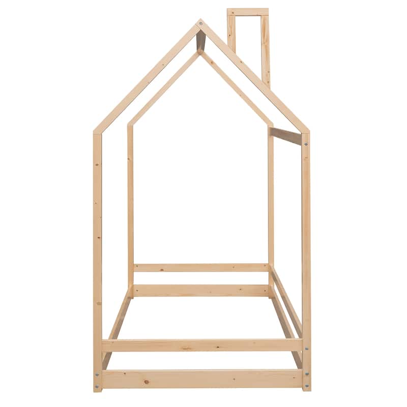 Twin/Full Size Wooden House Bed for Kids, Semi-Enclosed Playhouse Design with Roof, Perfect for Bedroom Fun and Sleep