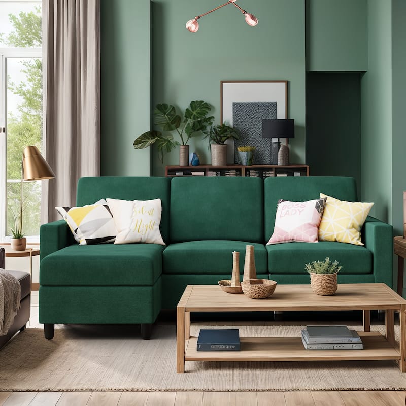 Futzca Modern L-shaped Convertible Sectional Sofa w/ Reversible Chaise - Green