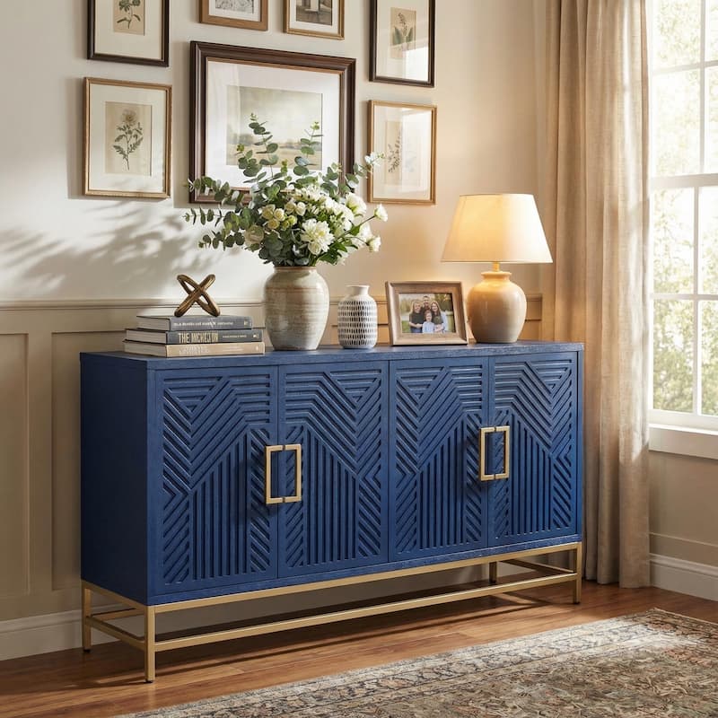 Homy Casa Modern Navy Sideboard Buffet Cabinet with Adjustable Shelves - Blue