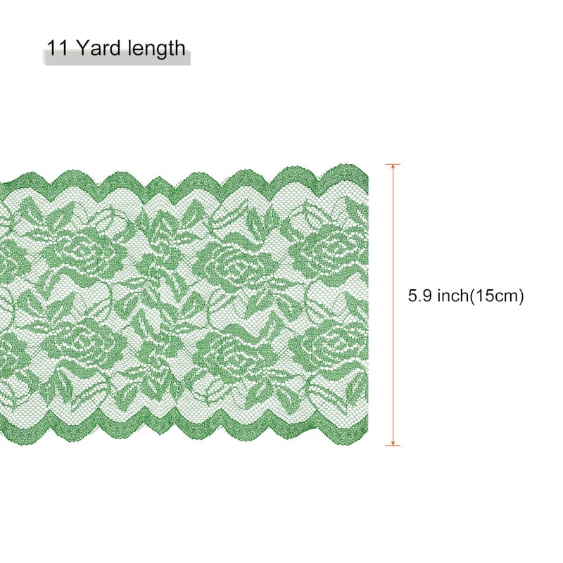 6 Inch Wide 11 Yard Lace Ribbon Floral Pattern Lace Trim Ribbon - Green