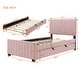 preview thumbnail 3 of 9, Twin Size Velvet Platform Bed with Pull-out Cord Twin Size Trundle, Upholstered Bed with Wooden Support Legs, Pink