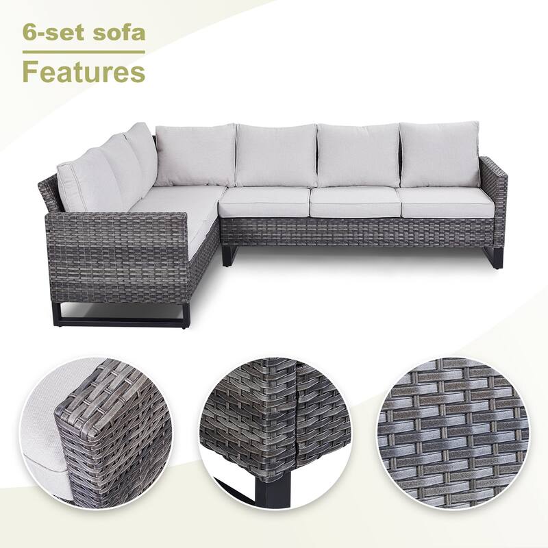 Gymojoy L-Shaped Outdoor Corner Sectional Sofa 6-seats Couch Conversation Set