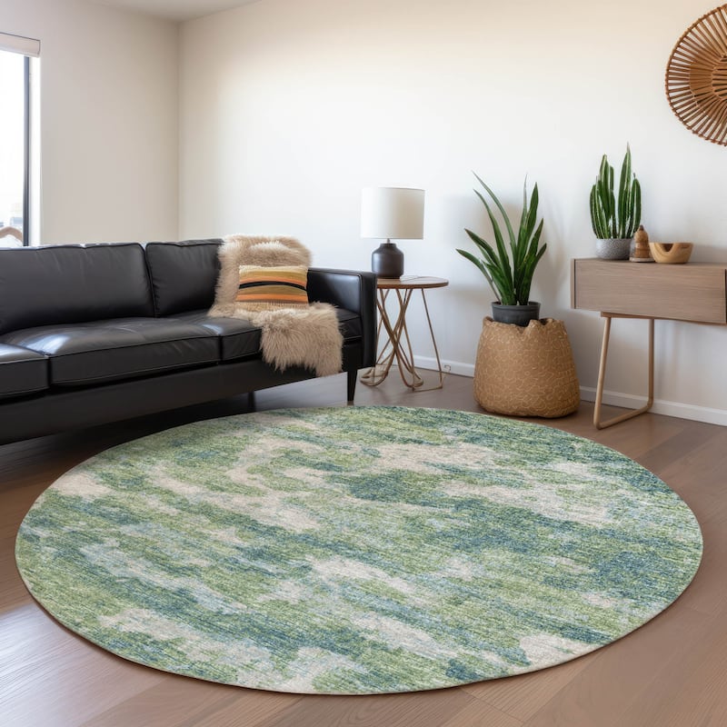 Premium Washable Super Soft Abstract Camo Mayfield Rug - Green - 8' x 8' - Round