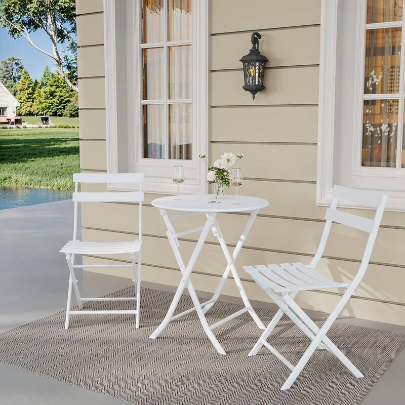 3 Pieces Patio Foldable Round Table and 2 Chairs