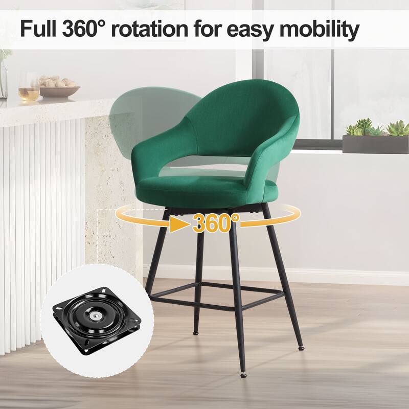 26" Velvet/ Faux Leather Counter Height Swivel Bar Stools Set of 2/4 - 39.2"H x 20.4"W X 22"D