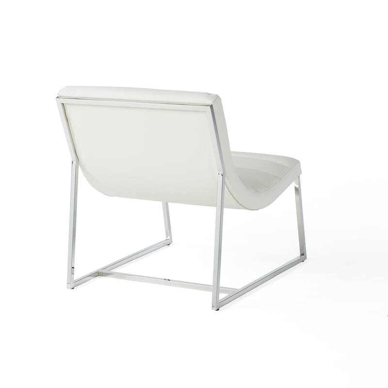 White Modern 27" Accent Chair with Curved Back and Chrome-Finished Stainless Steel Legs