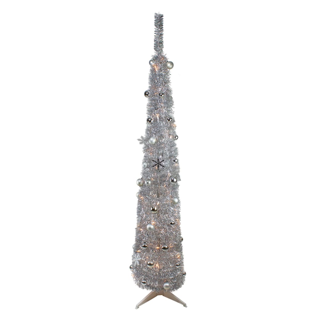6' Pre-Lit Silver Pre-Decorated Pop-Up Artificial Christmas Tree - 6 Foot