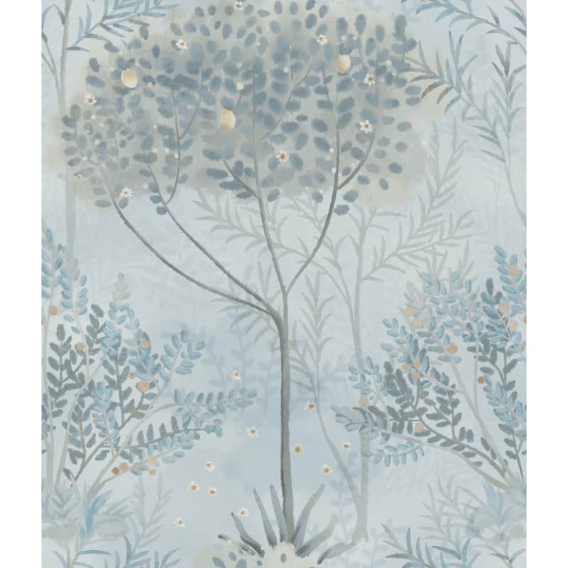 Montgeron Vinyl Orchard Wallpaper 20.5 in x 33 ft = 56 sq ft - Blue/Gray