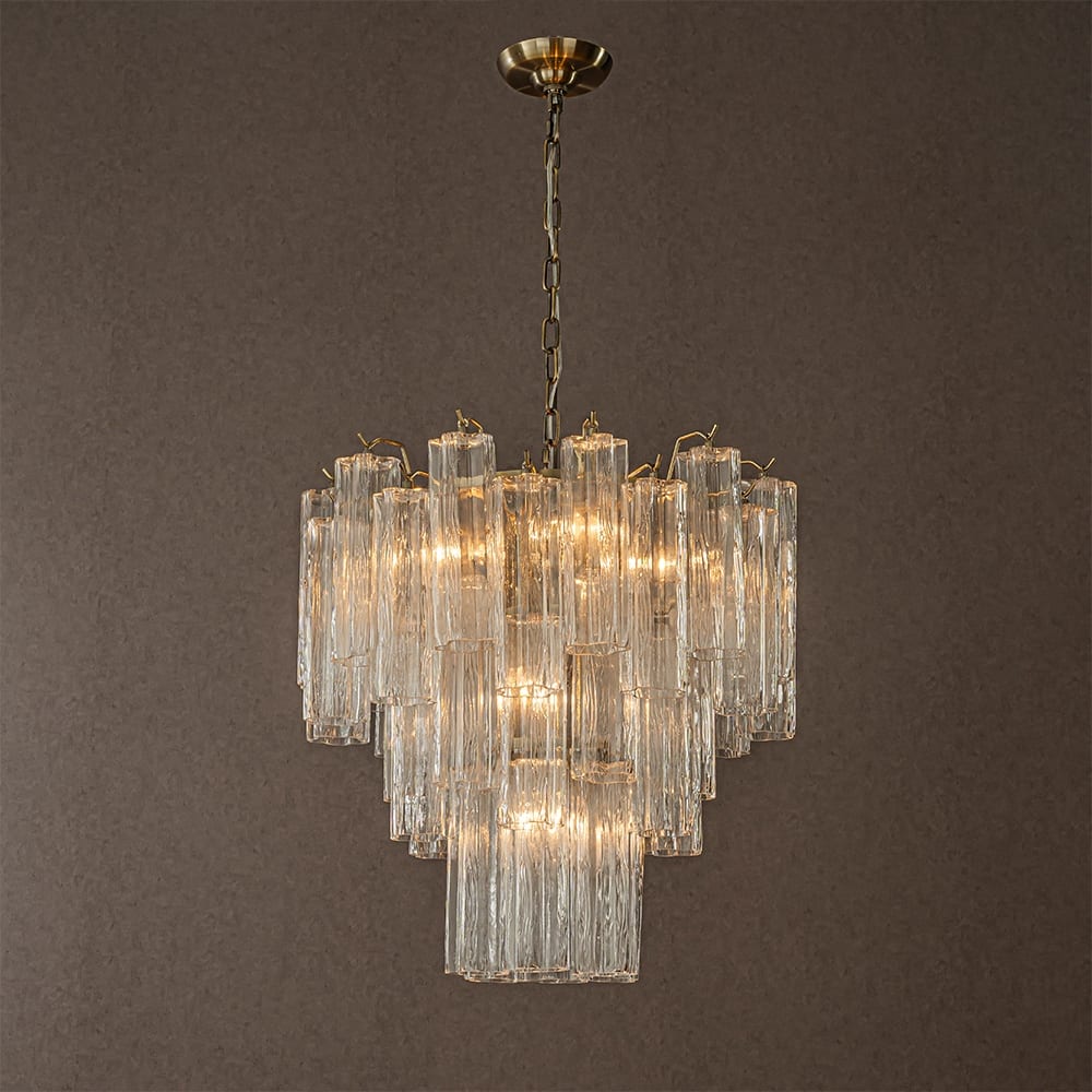 CraftHome Mid Century Modern Flower Glass Chandelier Aged Bronze Crystal Vintage Glam Ceiling Fixture for Dining Room - W23''