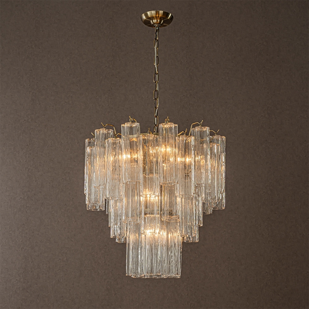 CraftHome Mid Century Modern Flower Glass Chandelier Aged Bronze Crystal Vintage Glam Ceiling Fixture for Dining Room