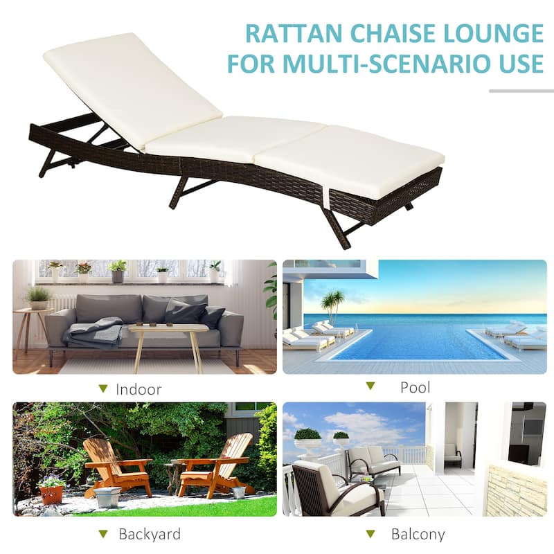 Curved Lounge Chair with 5 Position Adjustable Backrest & Cushion, Reclining Rattan Sun Tanning Seat Chaise Chair