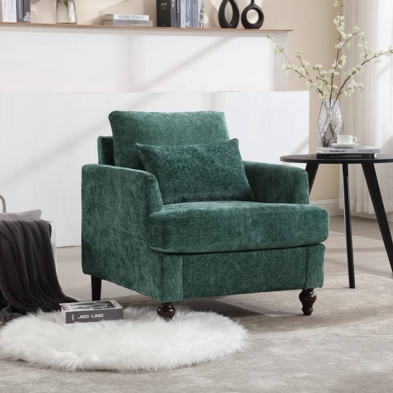 Mid Century Accent Chair with Wood Frame, Modern Upholstered Lounge Reading Chair Armchair, Comfy Single Sofa Chair Club Chair - Emerald