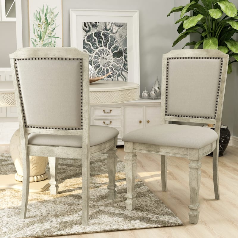 Furniture of America Tani Vintage White Fabric Side Chairs (Set of 2)