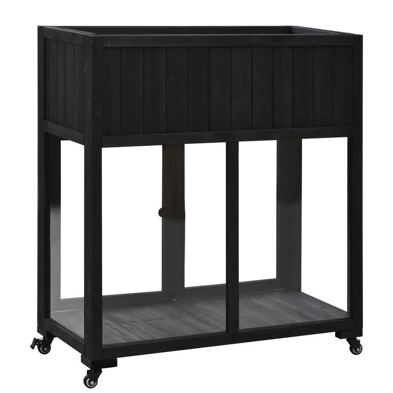 Mini Wood Cold Frame, 2 Doors Garden Greenhouse with Wheels