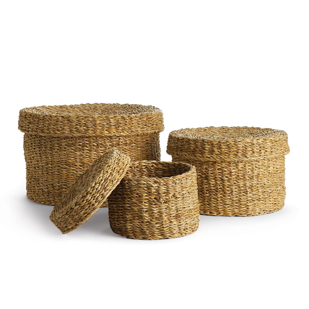 Seagrass Round Lidded Baskets, Set Of 3