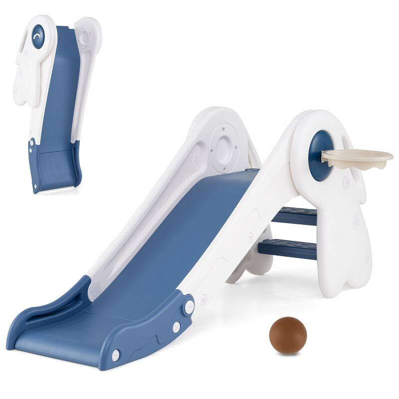 Gymax 3 in 1 Toddler Slide w/Basketball Hoop & Basketball Foldable