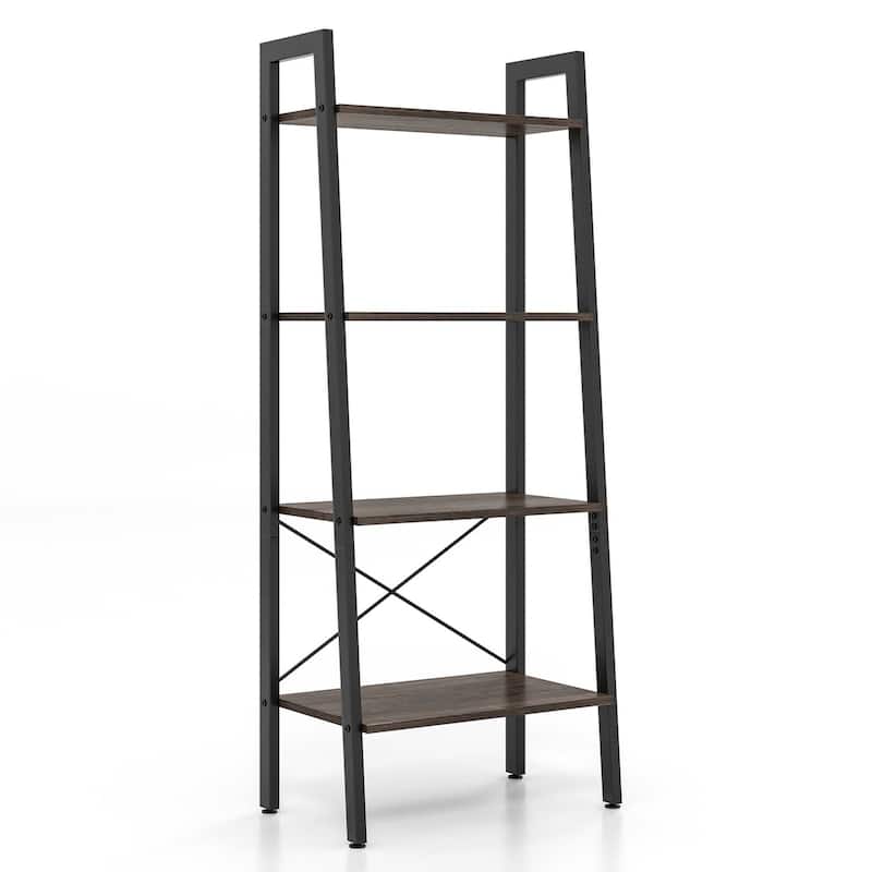 Costway 4-Tier Wood Ladder Shelf Ladder Bookcase Bookshelf Display