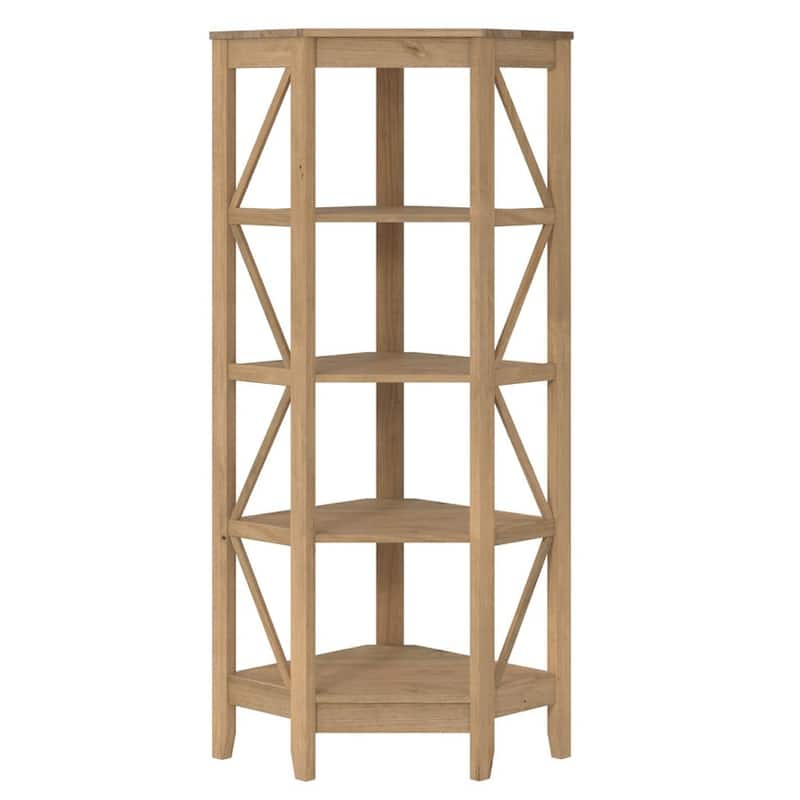 Wood Corner Bookcase 4 Shelf Corona -  Furniture Dash|Brown