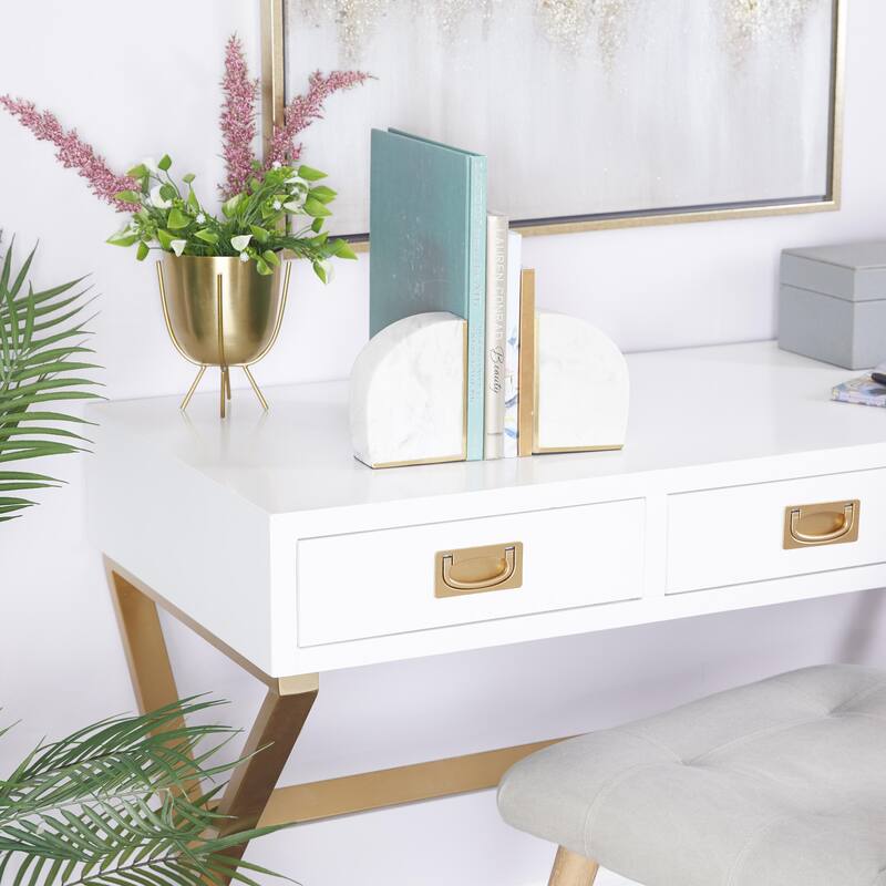 Marble Geometric 8 or 7 lbs Decorative Bookends with Gold Inlay - Set of 2 White or Black - CosmoLiving by Cosmopolitan