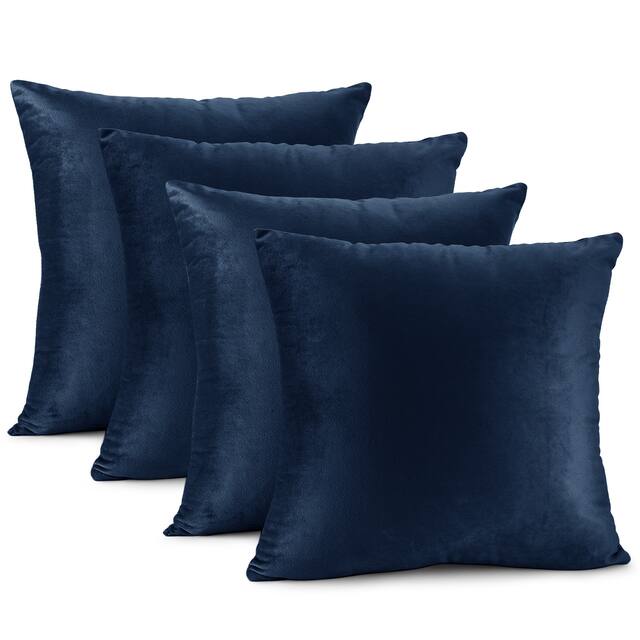 Nestl Solid Microfiber Soft Velvet Throw Pillow Cover (Set of 4) - 16" x 16" - Navy Blue
