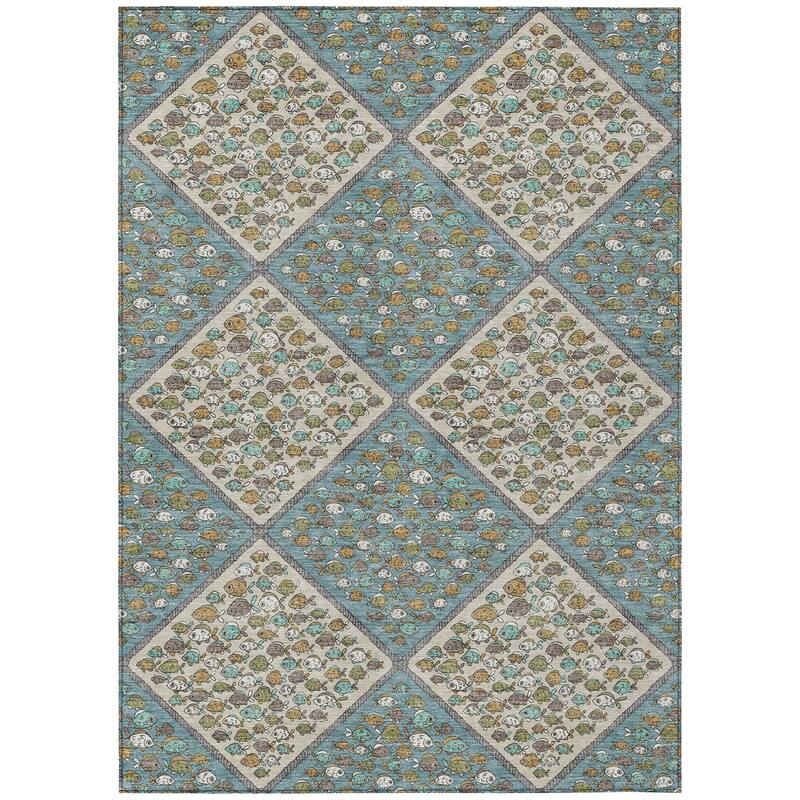 Machine Washable Indoor/ Outdoor Diamond Fish Chantille Rug