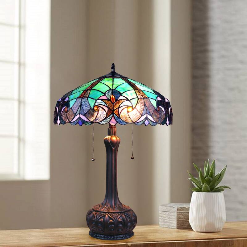 Tiffany Style Victorian Design 2-light Antique Dark Bronze Table Lamp