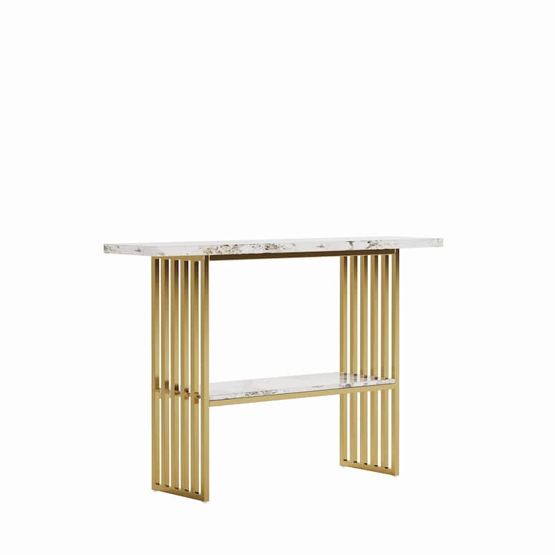 Modern Luxury Gold Metal Frame Console Table, Chic Entryway Table with Storage Shelf for Living Room Decor
