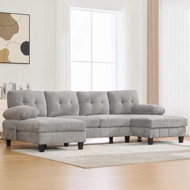 U-shaped Sectional Sofa, Grey Chenille, 104" L x 54" W x 33" H, 132 lbs