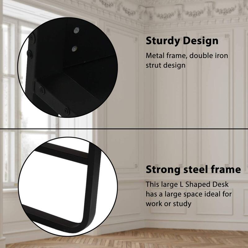 Modern Black Meatal Computer Office Desk Personal With Storage shelves