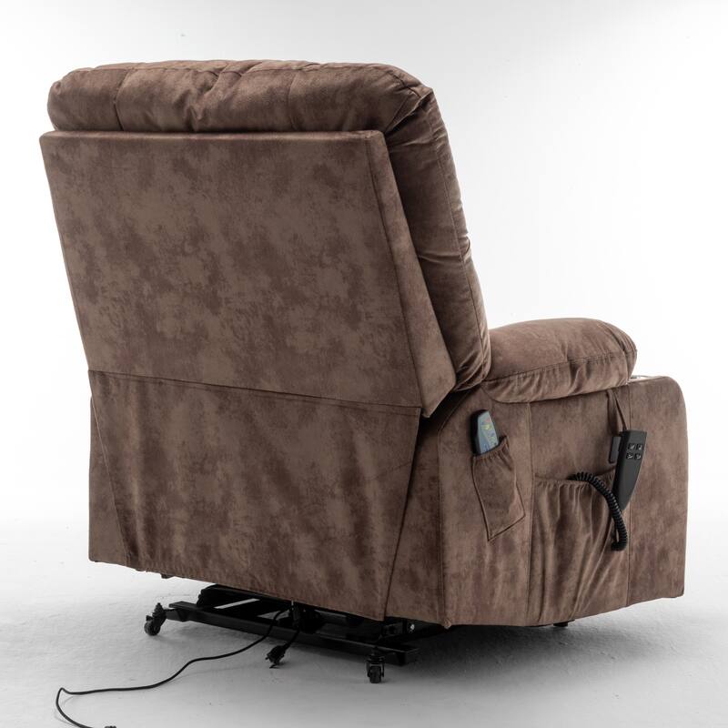 Power Lift Recliner Chair with Heat & Massage, Dual OKIN Motors Lift Sofa, Lounge Chair with 2 Pockets & 2 Cup Holders