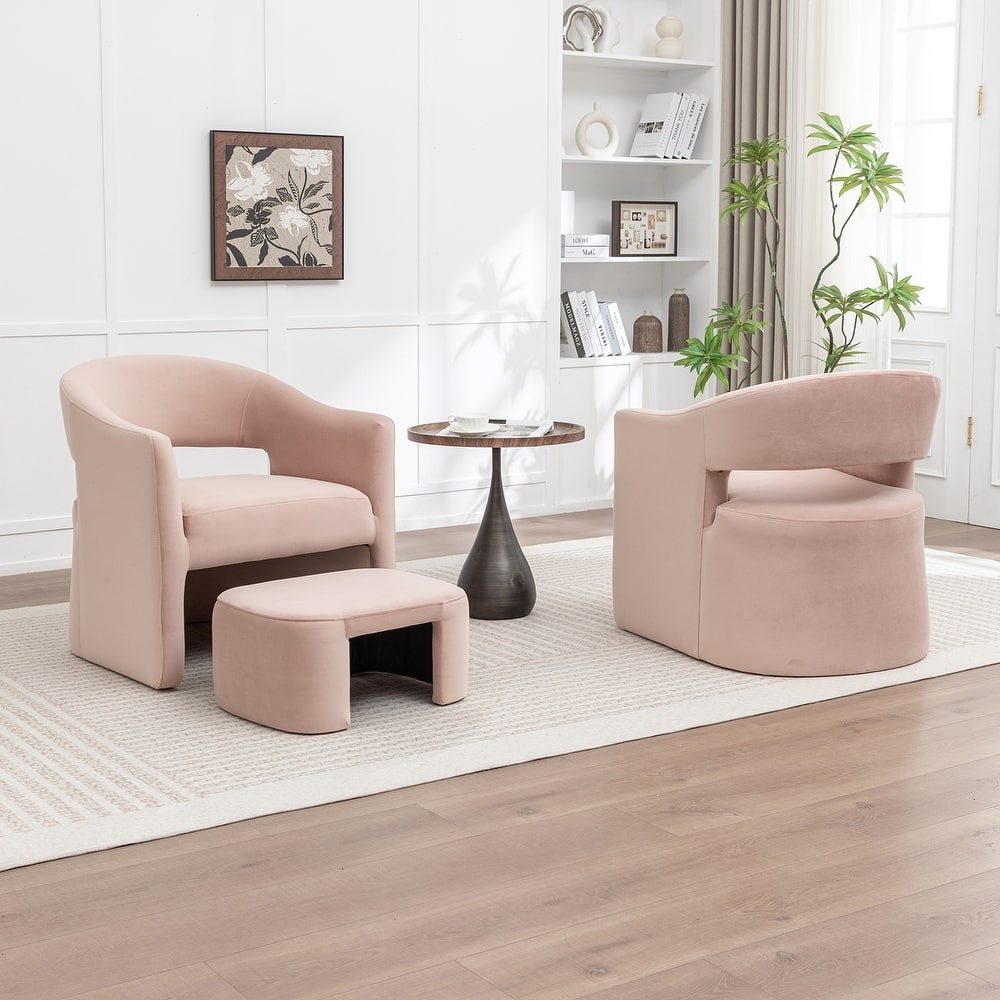 SEYNAR Modern Glam Velvet Accent Armchair Open Back with Ottoman Set of 2