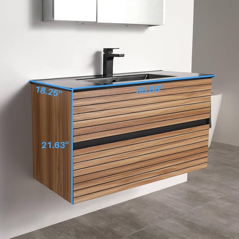 Blossom Annecy 36" Floating Bathroom Vanity with Black Ceramic Sink