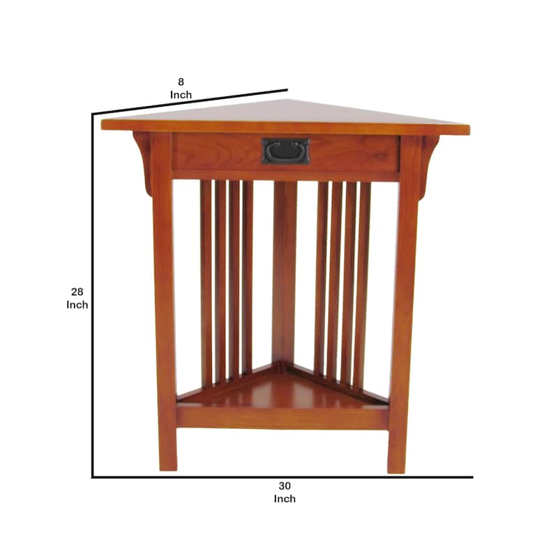 Mission Style Wooden Corner Table with 1 Drawer and Bottom Shelf, Brown