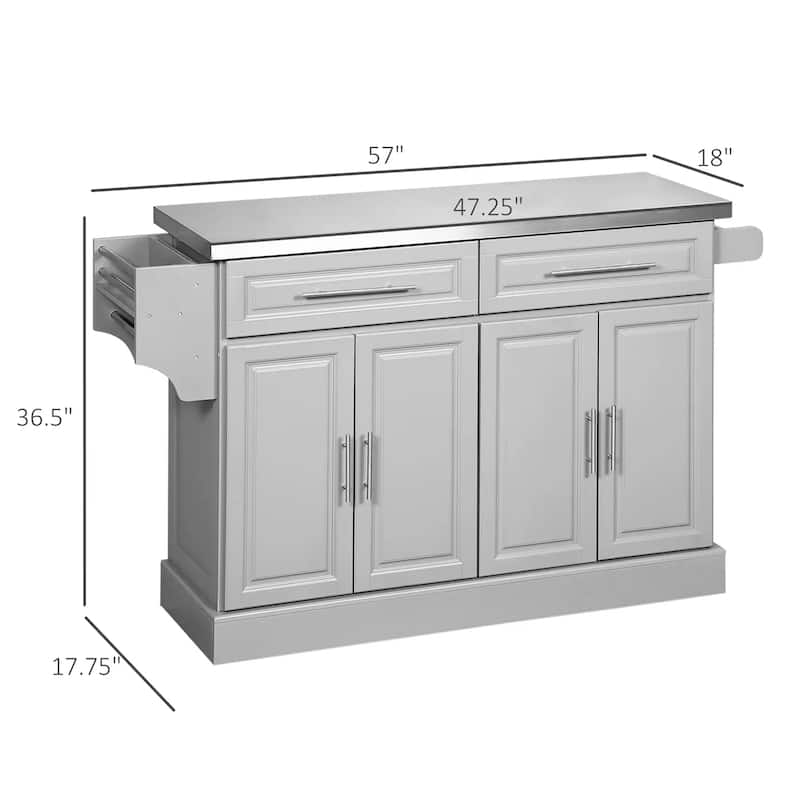 Rolling Kitchen Island Cart with 2 Drawers, Spice, Knife and Towel Rack