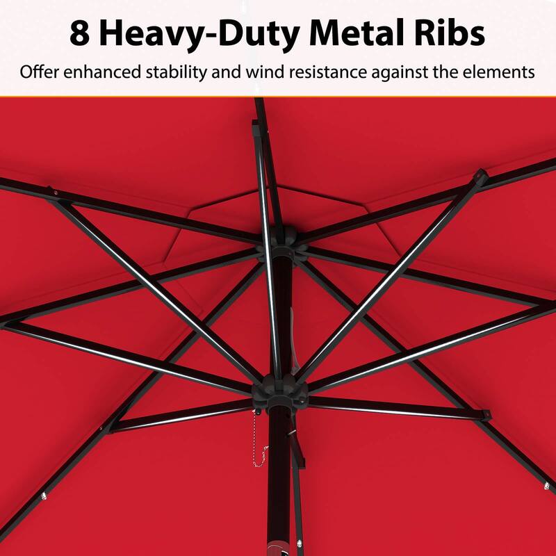Costway 10 FT Solar Patio Umbrella with 24 LED Lights 8 Ribs & Tilt