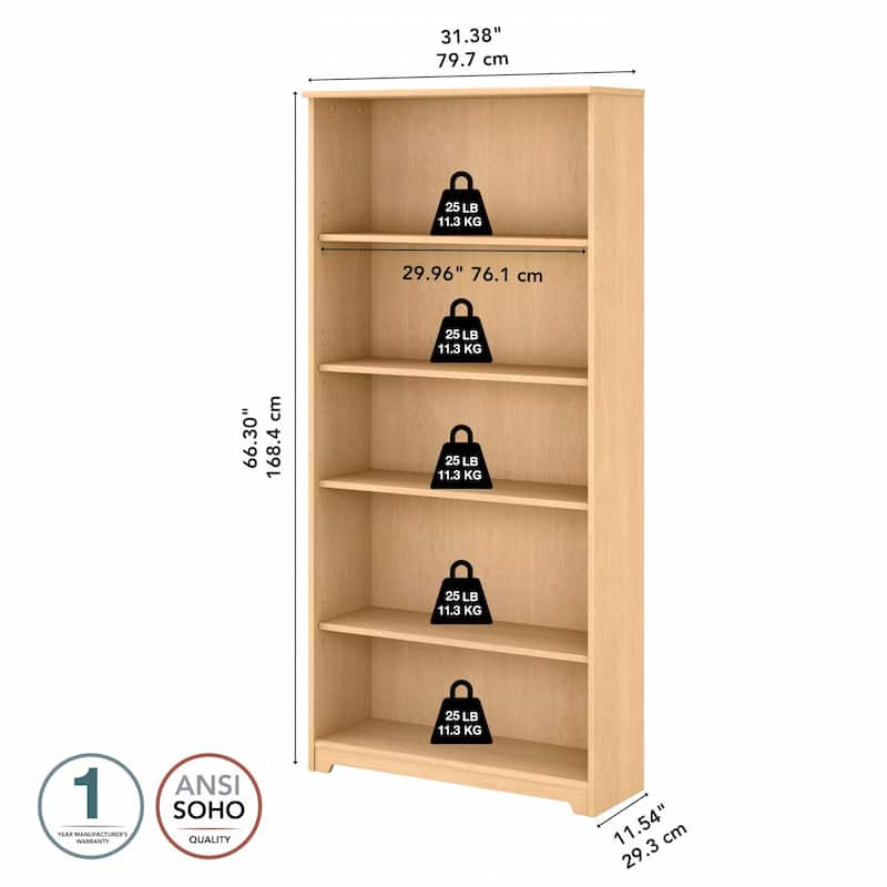 Bush Furniture Cabot Tall 5 Shelf Bookcase with Adjustable Shelves