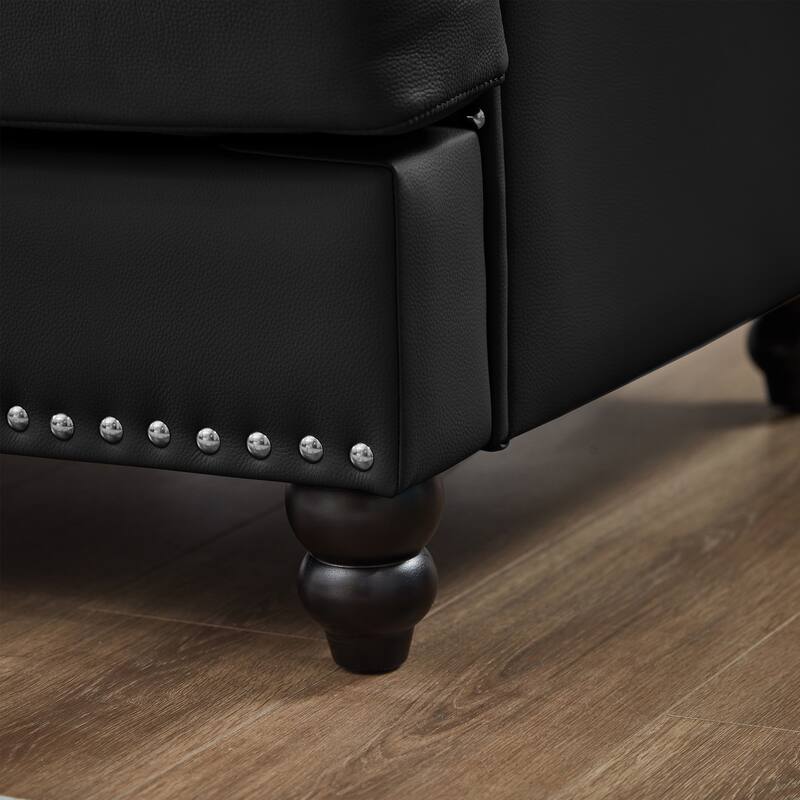 83" Modern Classic Design With Nails Sofa Leather Couch,Upholstered Imitation Cowhide Leather