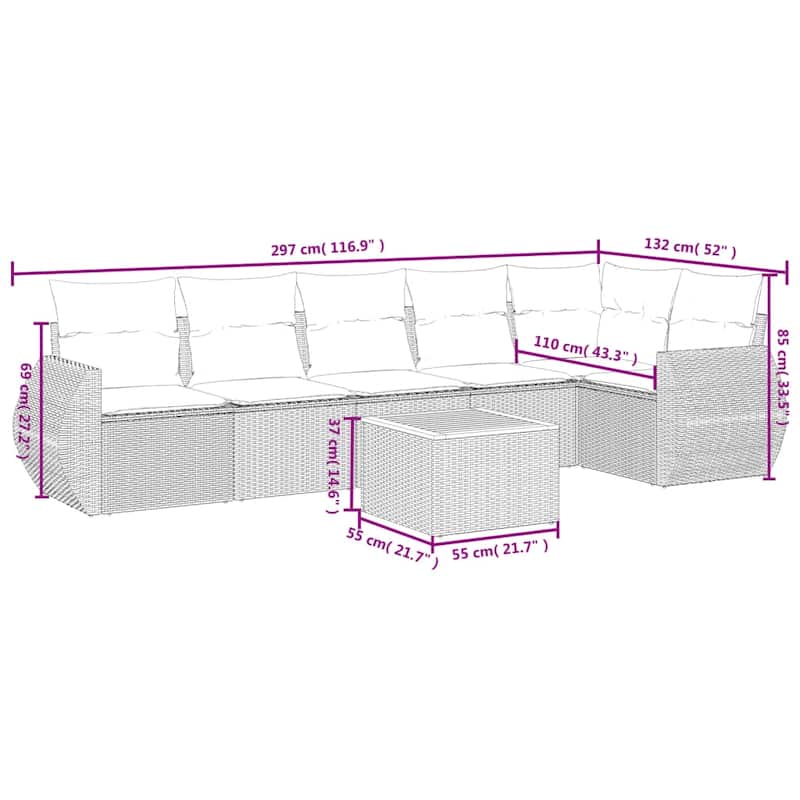 vidaXL Patio Sofa Set with Cushions Outdoor Furniture 7 Piece Poly Rattan