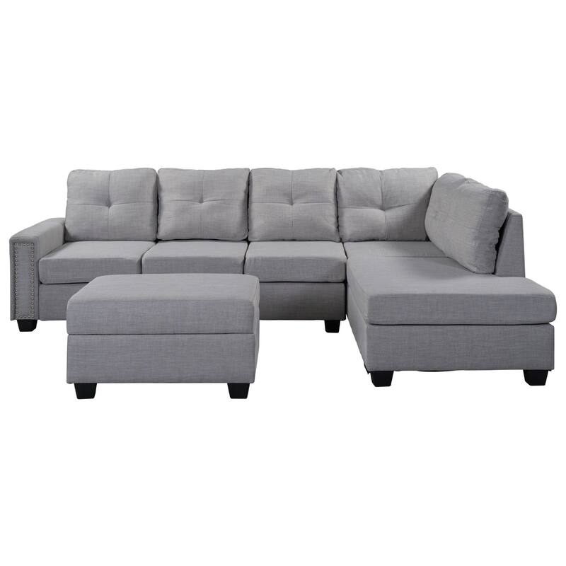LShape Reversible Sectional Sofa with Storage Ottoman, Rivet Ornament