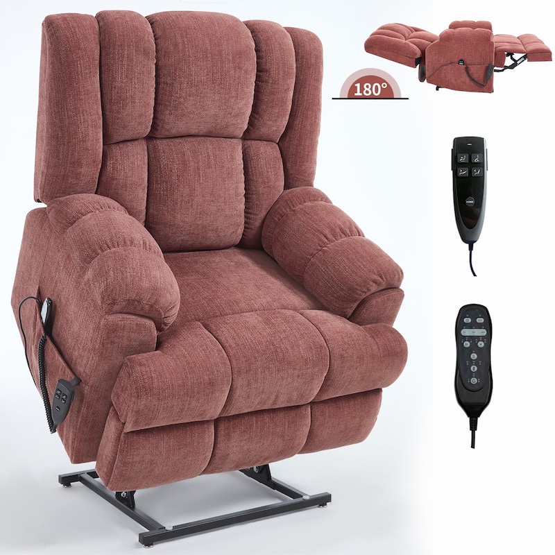Dual Motor Power Lift Chenille Recliner Chair with Massage and Heat