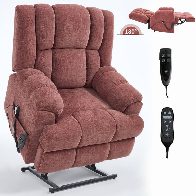 Lazy Boy Dual Motor Power Lift Chenille Recliner Chair with Massage and Heat & Power-Remote, Infinite Position