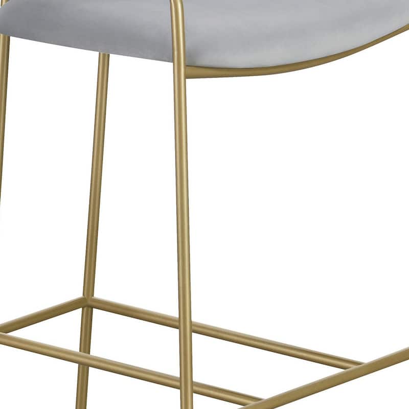 Lox 26 Inch Modern Counter Stool, Low Padded Back, Gray, Gold Metal Frame