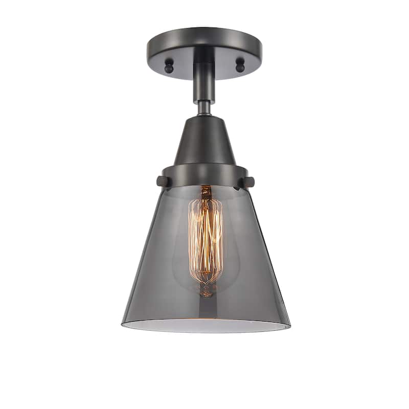 Innovations Lighting Caden Cone - 1 Light 6" Flush Mount - Matte Black/Light Smoke