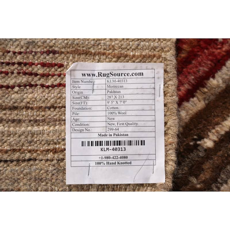 Moroccan Oriental Area Rug Hand-Knotted Brown Wool Carpet - 7'0" x 9'5"