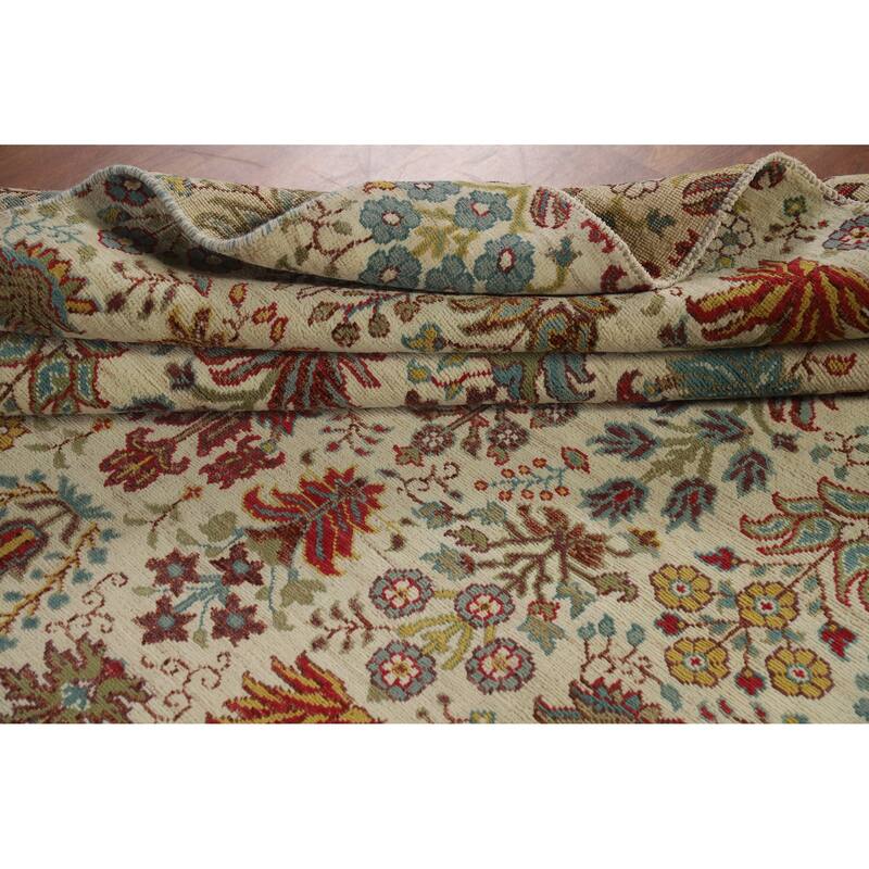 Hand Knotted Oriental 100% Wool Carpet Traditional All-Over Beige & Ivories Ziegler Area Rug - 9' 9'' X 6' 5''