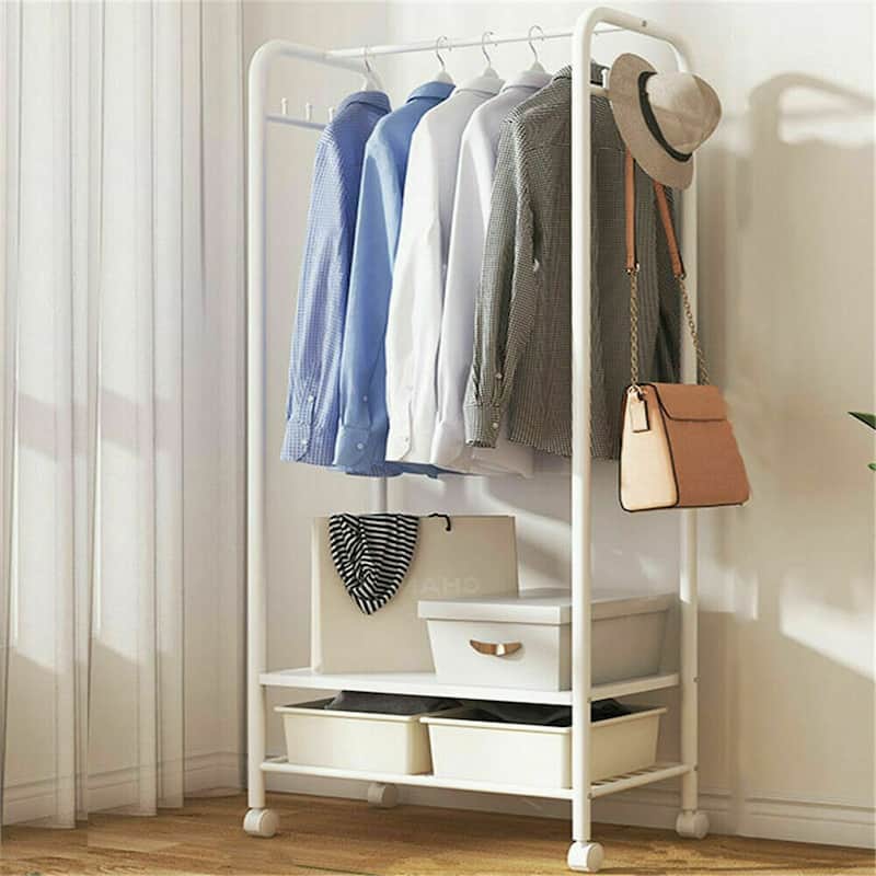Rolling Clothing Rack Metal Clothes Rack Garment Shelf Freestanding - 27.5x14.3x59.8 inch
